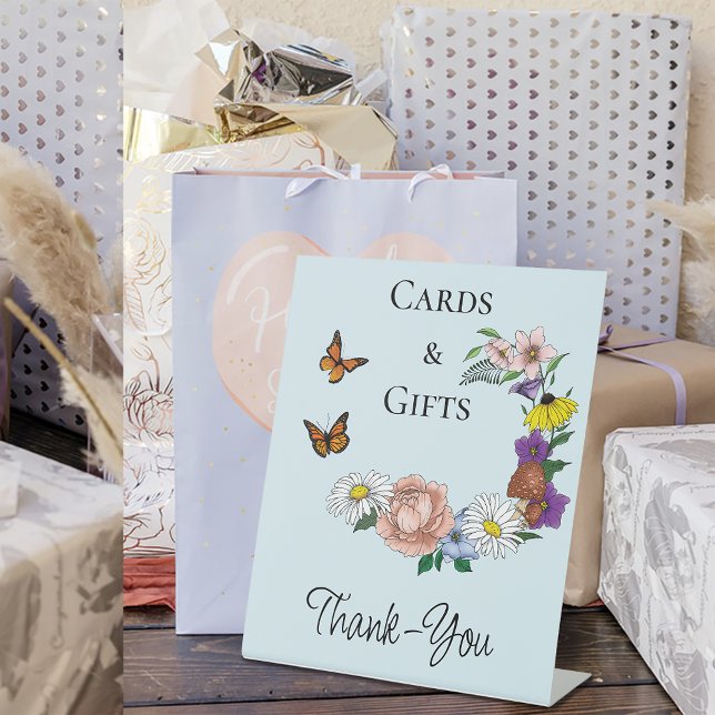 Wild Flowers Floral Blue Mushrooms Gifts & Cards Pedestal Sign (Creator Uploaded)