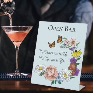 Wild Flowers Floral Blue Mushrooms Open Bar Pedestal Sign