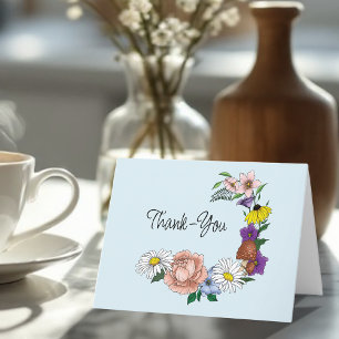 Wild Flowers Floral Blue Mushrooms Thank You Card
