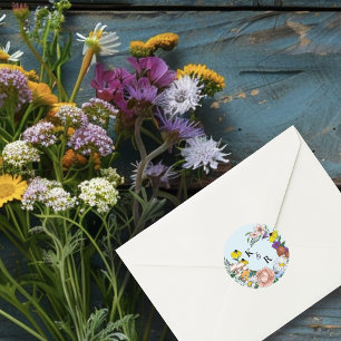 Wild Flowers Floral Blue Mushrooms Wedding Classic Round Sticker