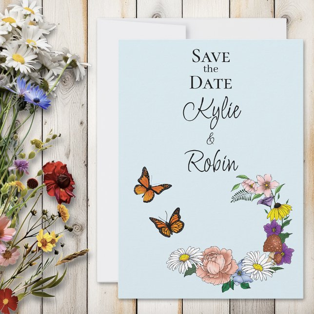 Wild Flowers Floral Blue Mushrooms Wedding Save The Date (Creator Uploaded)