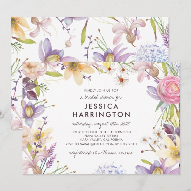 Wild flowers frame bridal shower invitation (Front/Back)