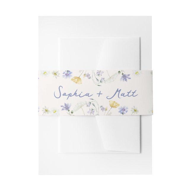 Wild Flowers Hand Written Wedding  Invitation Belly Band (Front Example)