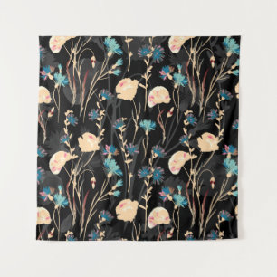 Wild flowers illustrations. Vintage seamless patte Tapestry