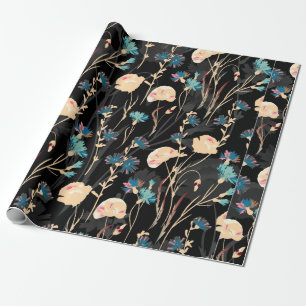 Wild flowers illustrations. Vintage seamless patte Wrapping Paper