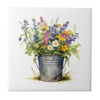 Wild flowers in a bucket tile