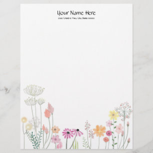 Wild Flowers Linen Custom Letterhead
