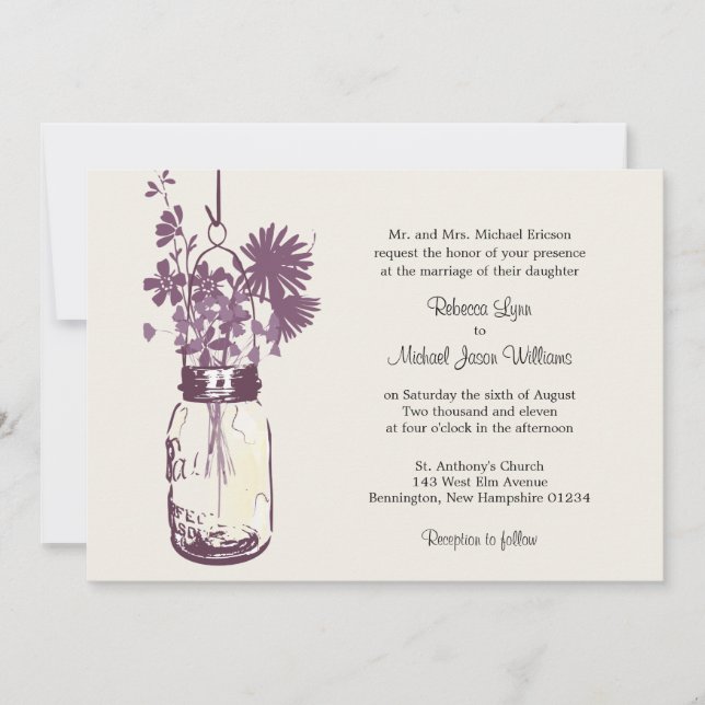 Wild flowers & Mason Jar Wedding Invitations (Front)