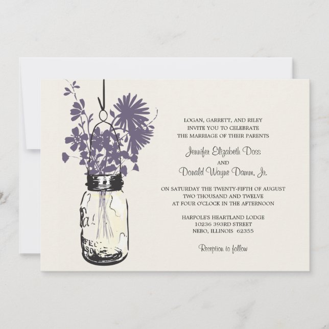 Wild flowers & Mason Jar Wedding Invitations (Front)