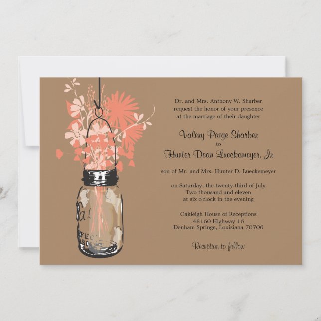 Wild flowers & Mason Jar Wedding Invitations (Front)