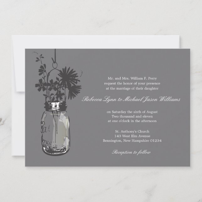 Wild flowers & Mason Jar Wedding Invitations (Front)
