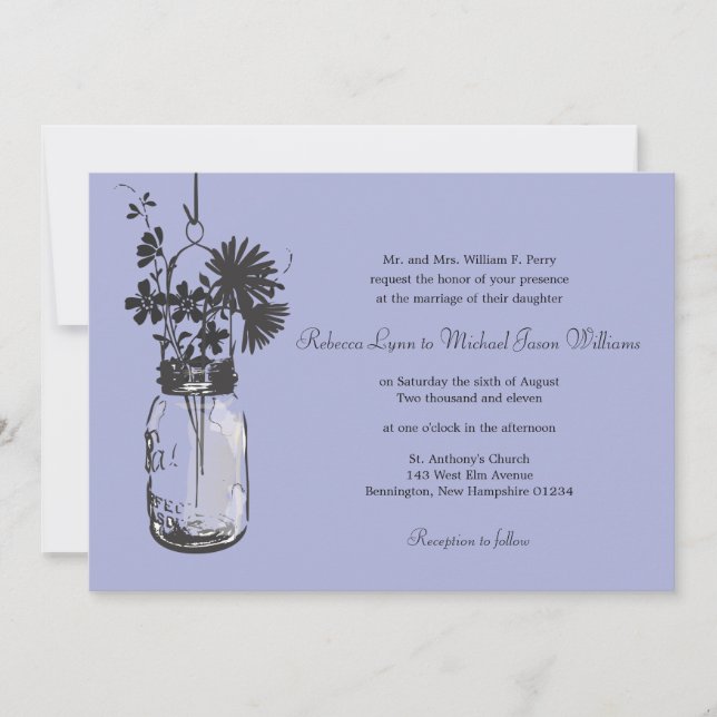 Wild flowers & Mason Jar Wedding Invitations (Front)