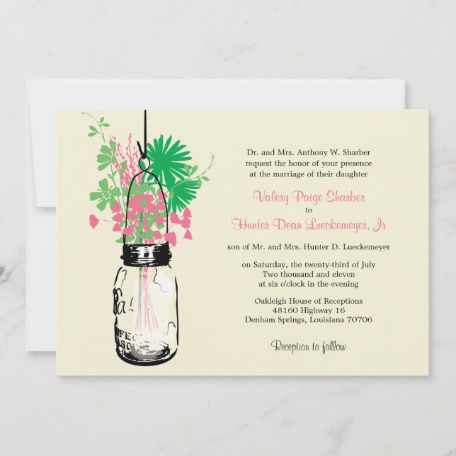 Wild flowers & Mason Jar Wedding Invitations (Front)