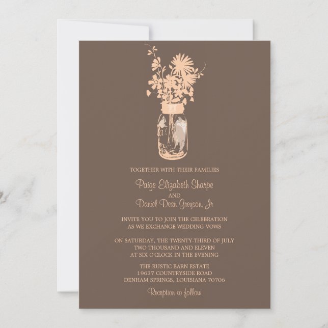 Wild flowers & Mason Jar Wedding Invitations (Front)