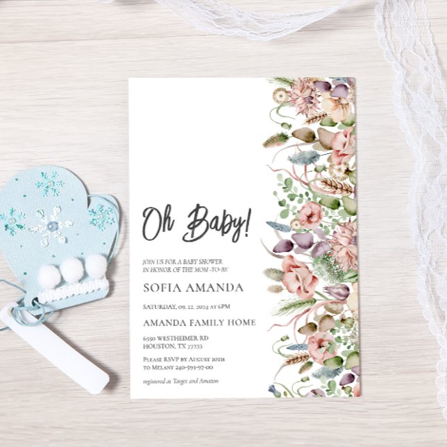 Wild Flowers Minimalist Baby Shower Invitation (Creator Uploaded)