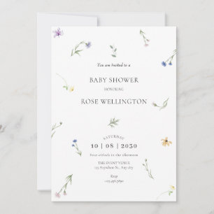 Wild flowers minimalist elegant baby shower invitation