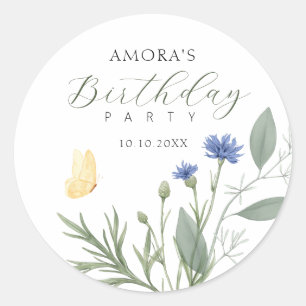 Wild flowers minimalist elegant  classic round sticker