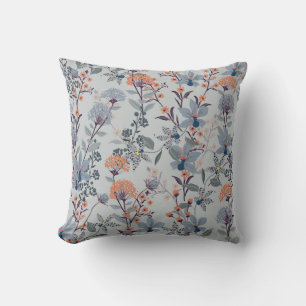 Wild flowers on blue, botanical pattern. cushion