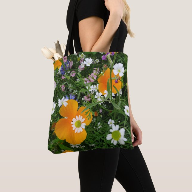 Wild Flowers: Orange White Pink Tote Bag (Close Up)