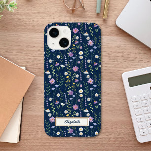 Wild Flowers Pattern Blue navy Background Case-Mate iPhone 14 Case