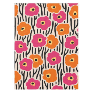 Wild Flowers Pattern Hot Pink and Orange Tablecloth