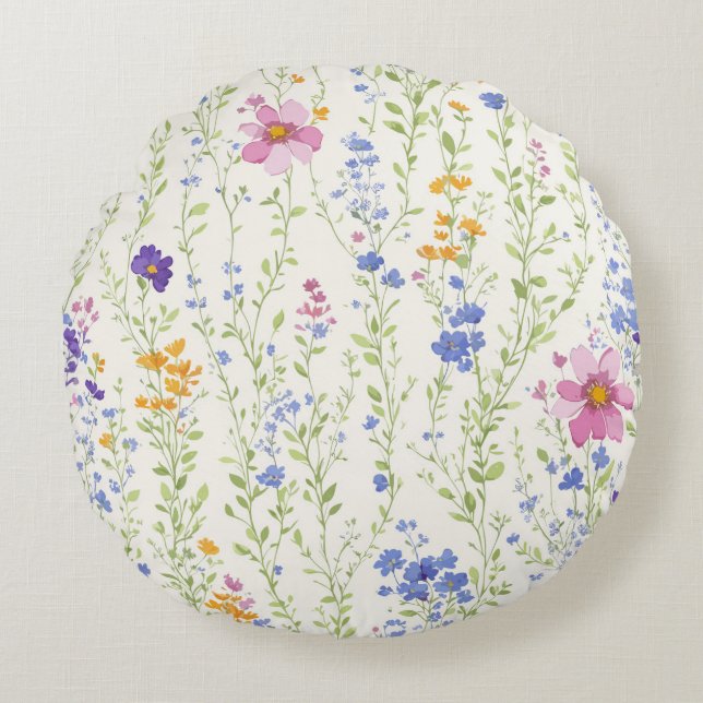 Wild flowers Pattern  Round Cushion (Front)