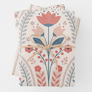 Wild flowers Pink Pastel Botanical Garden Floral Wrapping Paper Sheet