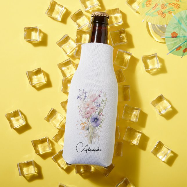 Wild flowers pink purple for girl pastel Your Name Bottle Cooler (In Situ Summer)