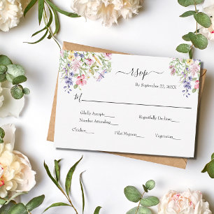 Wild Flowers Pink Purple Yellow Boho Wedding RSVP Card