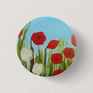 Wild flowers poppies and daisies 3 cm round badge