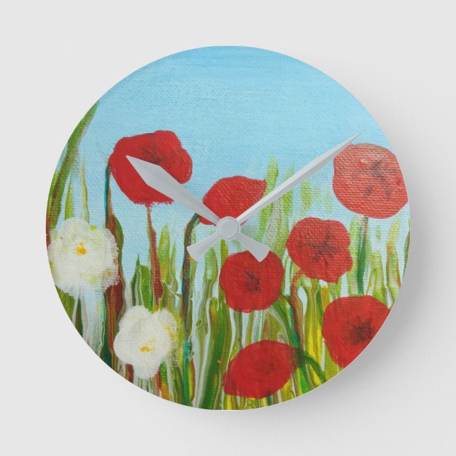 Wild flowers poppies and daisies round clock (Front)