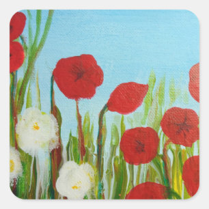 Wild flowers poppies and daisies square sticker