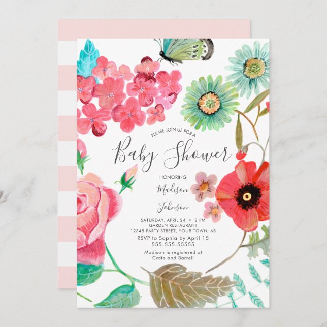 Wild Flowers Poppy | Baby Shower | Invitations (Front/Back)