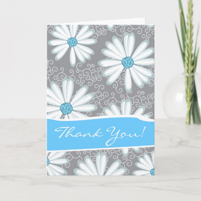 Wild Flowers Print Turquoise Silver Floral Pattern Thank You Card (Front)
