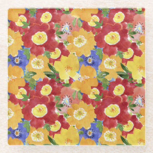 Wild Flowers: Repeated Floral Seamless Glass Coaster