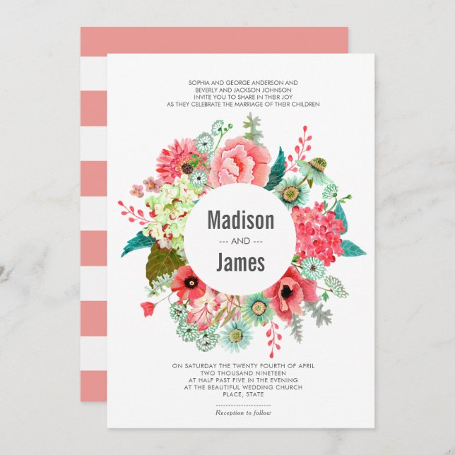 Wild Flowers Rustic Bouquet | Wedding Invitations (Front/Back)