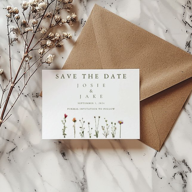 Wild Flowers Save the Date (Pretty and delicate wildflowers Save the Date card. Minimal and simple.)