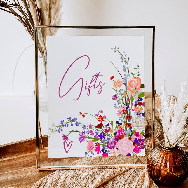 Wild flowers script gifts bridal shower  poster (Wild flowers script gifts bridal shower poster)