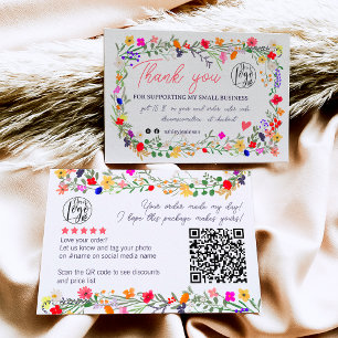 Wild flowers script order logo thank you qr business card