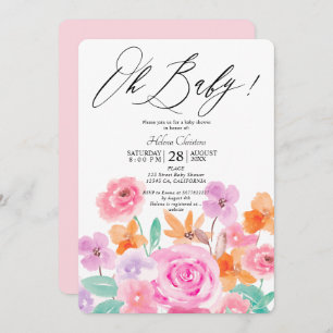 Wild flowers spring floral watercolor baby shower invitation