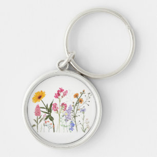 Wild Flowers , Vintage Botanical  , Pastel Floral  Key Ring