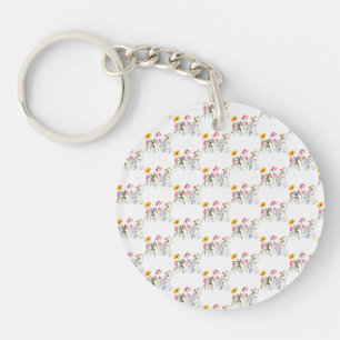Wild Flowers , Vintage Botanical Pastel Floral Key Ring