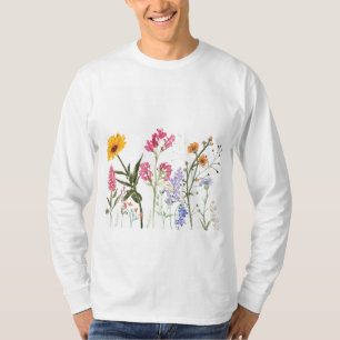 Wild Flowers , Vintage Botanical Pastel Floral T-Shirt