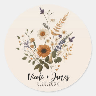 Wild Flowers Vintage Floral Bunch Bohemian Wedding Classic Round Sticker