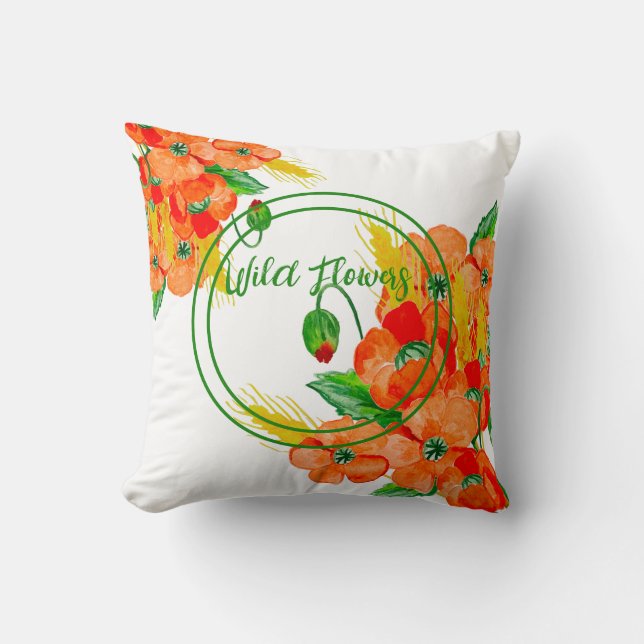 Wild flowers watercolor cushion (Front)