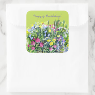 Wild flowers watercolor square sticker