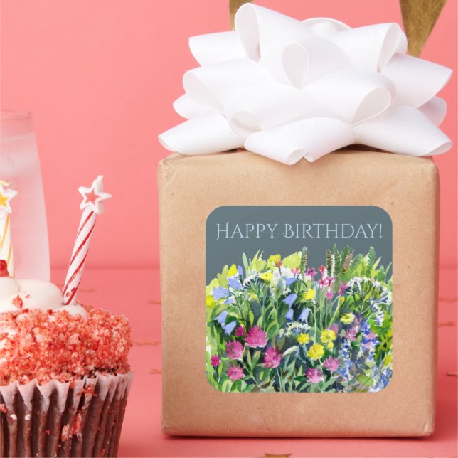 Wild flowers watercolor square sticker (Party)