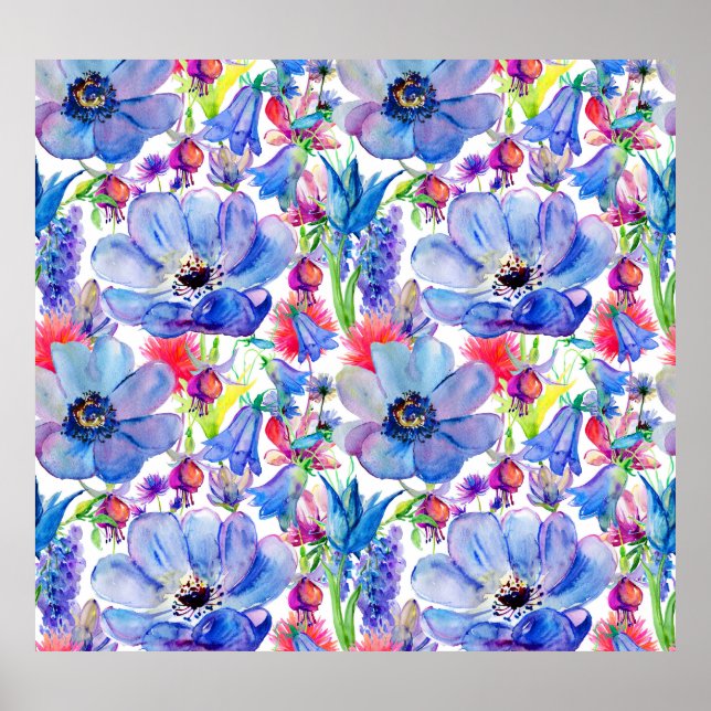 Wild Flowers Watercolor Wallpaper Poster (Front)