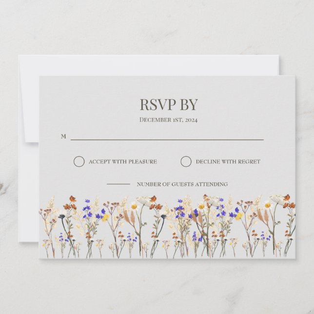  Wild flowers Wedding RSVP Card (Front)