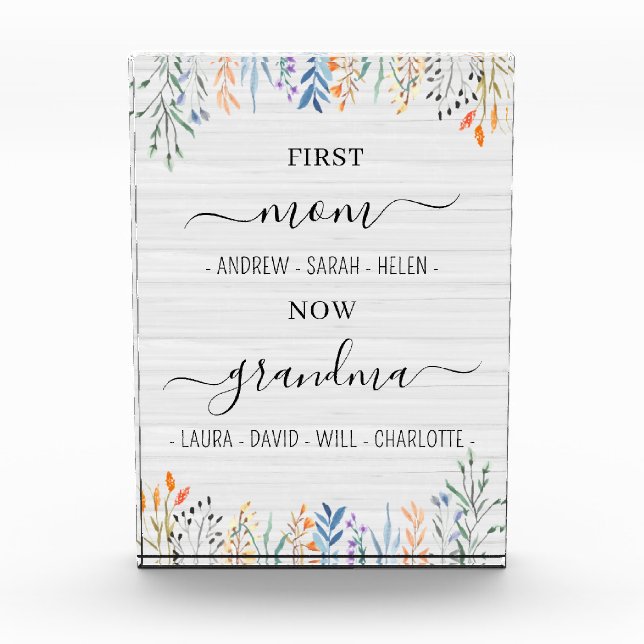 Wild Flowers White Wood Cute Keepsake for Grandma Photo Block (Front)